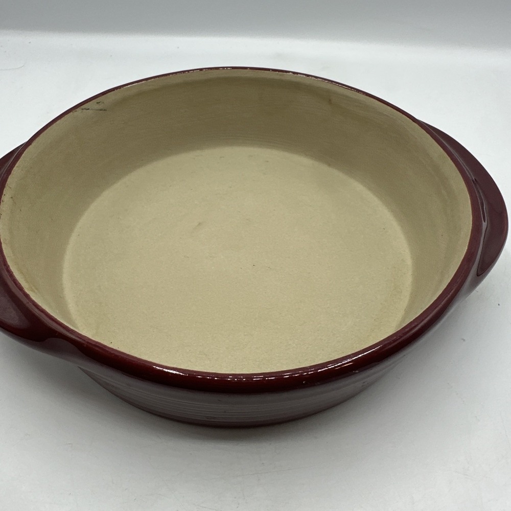 Pampered Chef Family Heritage Round Stoneware Baker Red Unglazed Holiday Dish 8"